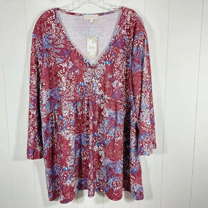 NEW Weekend by Suzanne Betro top tunic long sleeve v-neck